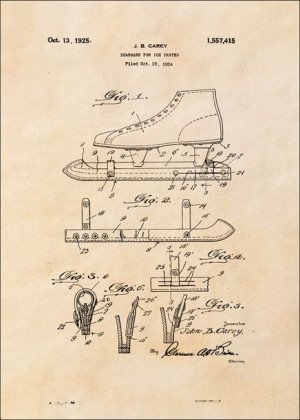 Patent Łyżwy Projekt z 1925, sepia - plakat 29,7x42 cm