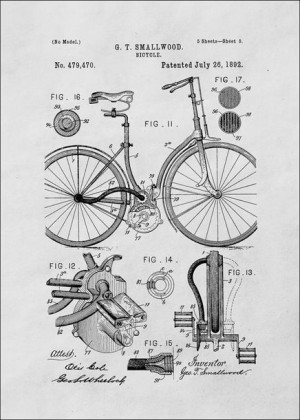 Patent Mechanizm Rowerowy Projekt z 1892 - plakat 29,7x42 cm