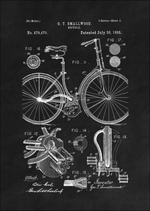 Patent Mechanizm Rowerowy Projekt z 1892, black - plakat 42x59,4 cm