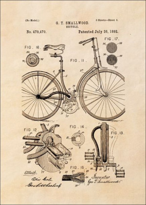 Patent Mechanizm Rowerowy Projekt z 1892, sepia - plakat 59,4x84,1 cm