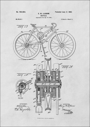 Patent Mechanizm Rowerowy Projekt z 1902 - plakat 61x91,5 cm