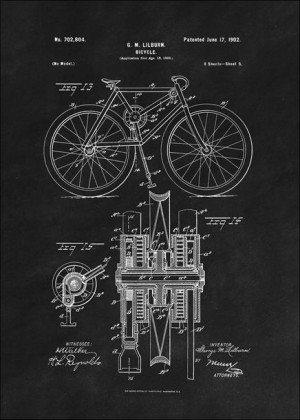 Patent Mechanizm Rowerowy Projekt z 1902, black - plakat 61x91,5 cm