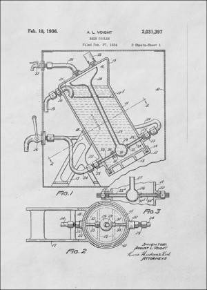 Patent Ochładzacz do Piwa Projekt z 1936 - plakat 29,7x42 cm