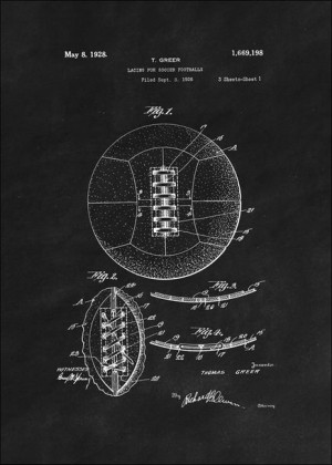 Patent Retro Piłka Nożna projekt z 1926, black - plakat 50x70 cm