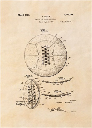 Patent Retro Piłka Nożna projekt z 1926, sepia - plakat 21x29,7 cm