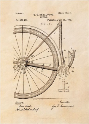 Patent Rower Projekt z 1892, sepia - plakat 50x70 cm