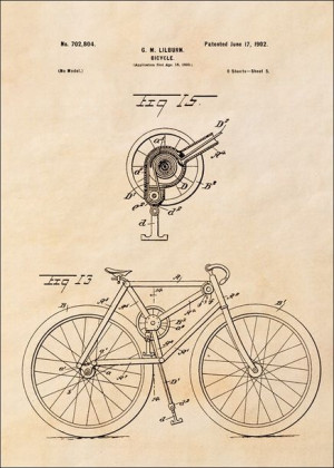 Patent Rower Projekt z 1902, sepia - plakat 59,4x84,1 cm