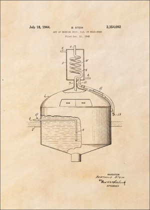 Patent Sztuka Warzenia Piwa Projekt z 1944, sepia - plakat 60x80 cm