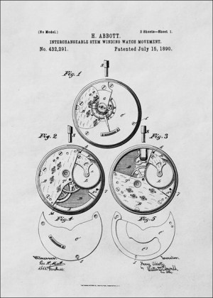 Patent Zegarek Nakręcany Projekt z 1890 - plakat 59,4x84,1 cm