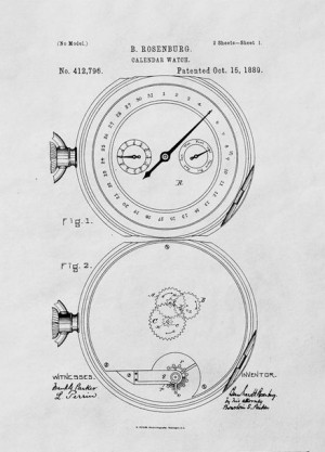 Patent Zegarek z Kalendarzem Projekt z 1889 - plakat 20x30 cm