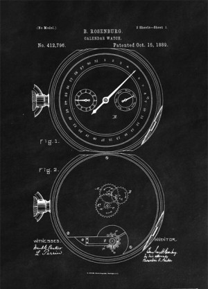 Patent Zegarek z Kalendarzem Projekt z 1889, black - plakat 70x100 cm