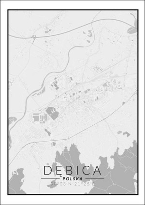 Dębica mapa czarno biała - plakat 42x59,4 cm