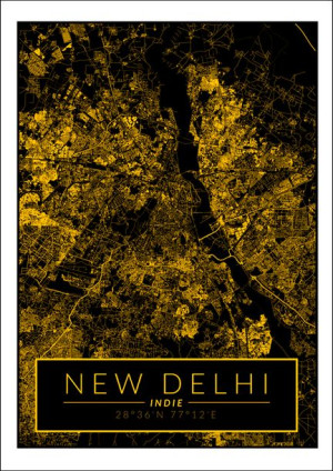 Delhi mapa złota - plakat 40x60 cm