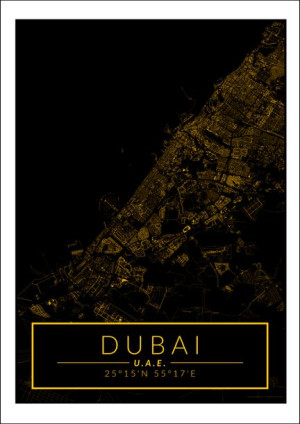 Dubai mapa złota - plakat 60x80 cm