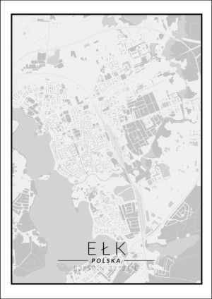 Ełk mapa czarno biała - plakat 29,7x42 cm