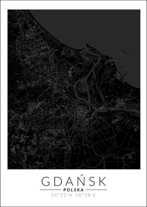 Gdańsk mapa czarna - plakat 42x59,4 cm