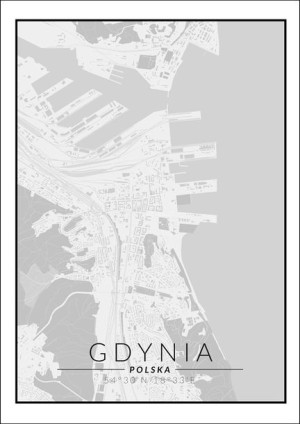 Gdynia mapa czarno biała - plakat 61x91,5 cm