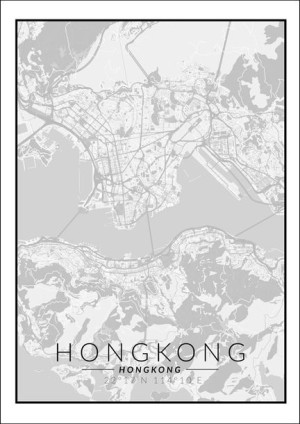 Hongkong mapa czarno biała - plakat 40x50 cm