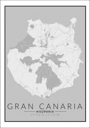 Gran Canaria mapa czarno biała - plakat 70x100 cm