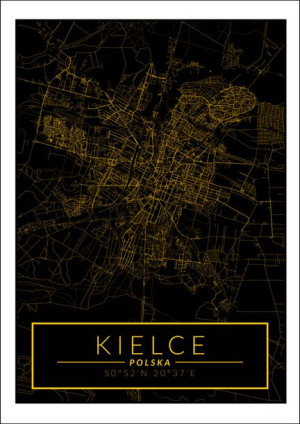 Kielce mapa złota - plakat 21x29,7 cm