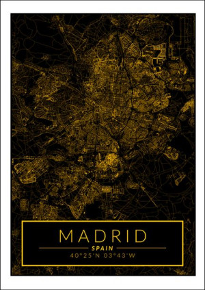 Madrid mapa złota - plakat 50x70 cm