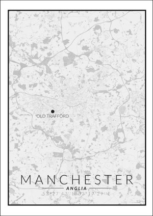 Manchester, OldTrafford mapa czarno biała - plakat 30x40 cm