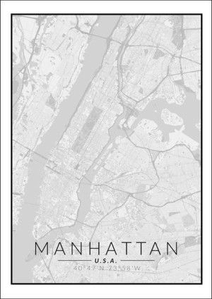 Manhattan mapa czarno biała - plakat 30x40 cm