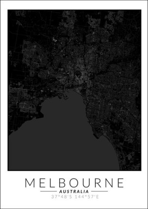 Melbourne mapa czarna - plakat 61x91,5 cm