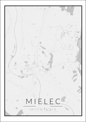 Mielec mapa czarno biała - plakat 40x50 cm