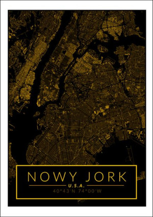 Nowy Jork mapa złota - plakat 40x50 cm