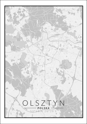Olsztyn mapa czarno biała - plakat 42x59,4 cm
