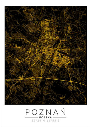 Poznań mapa złota - plakat 21x29,7 cm