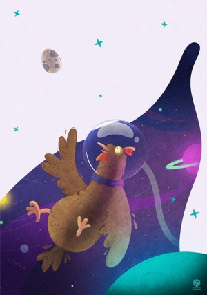 Kura w kosmosie - plakat 29,7x42 cm