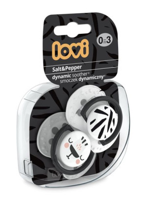 Lovi Smoczek uspokajający dynamiczny 0-3 m Salt&Pepper 2 szt 22/877