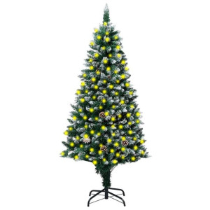 Lumarko Sztuczna choinka z LED, szyszkami i białym śniegiem, 210 cm