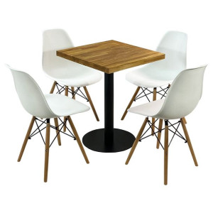 Zestaw stół Bistro Wood i 4 krzesła Milano białe