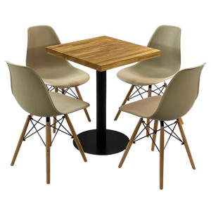 Zestaw stół Bistro Wood i 4 krzesła Milano beżowe