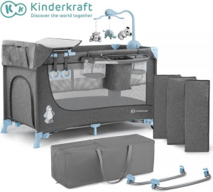 Kinderkraft Łóżeczko Turystyczne JOY Blue Z Akcesoriami
