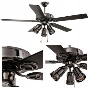 Żyrandol Wentylator Lampa Wiatrak Metal E27 Czarny