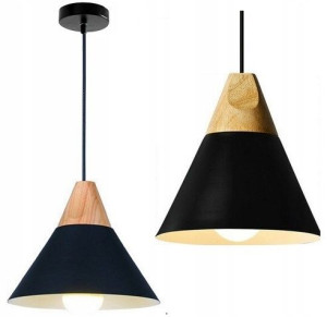 Lampa Wisząca Metal Drewno Loft Scandi C Czarny