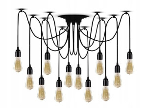Lampa Sufitowa Wisząca Żyrandol Pająk 12 E27 Black