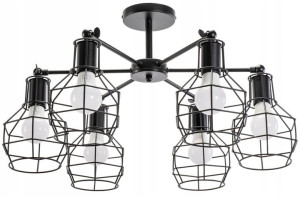 Lampa Wisząca Sufitowa Metalowa Czarna 6-ramienna