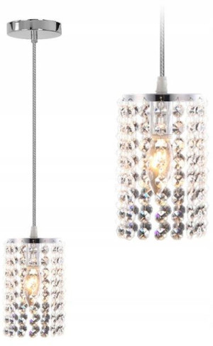 Lampa Sufitowa Wisząca Kryształy Glamour Srebro