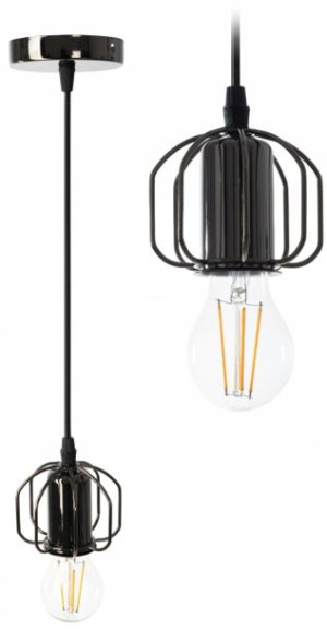 Lampa Wisząca Sufitowa Czarna Druciana Połysk Loft