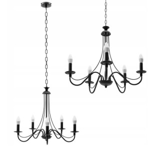 Lampa Sufitowa Wisząca Rustykalna Czarna 5 Świec