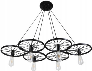 Czarny Żyrandol Metalowy Lampa Wisząca 6 Kół Koło