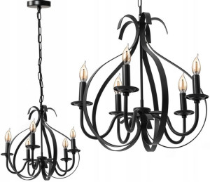 Lampa Świecznik Barok Loft Czarny Metal Łańcuch