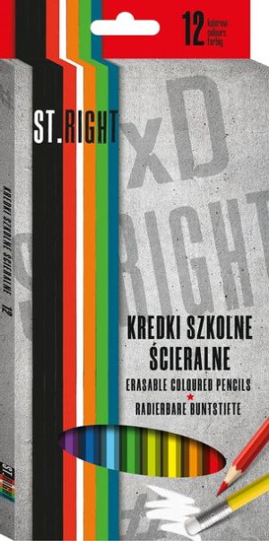 Kredki ST.RIGHT 12 kolorów ścieralne