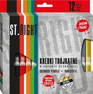 Kredki 12 kolorów trójkątne drewniane z temperówką