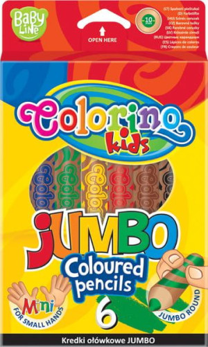 Kredki ołówkowe Jumbo 6 kolorów naturalne drewno + temperówka - Colorino Ki